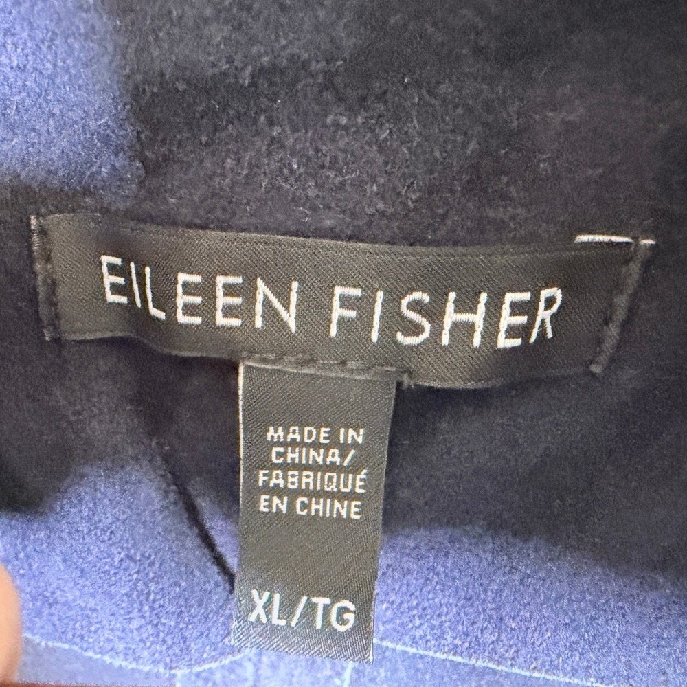 Eileen Fisher Navy Blue Goat Suede Open Front Draped Jacket XL F17UCW - Picture 3 of 8